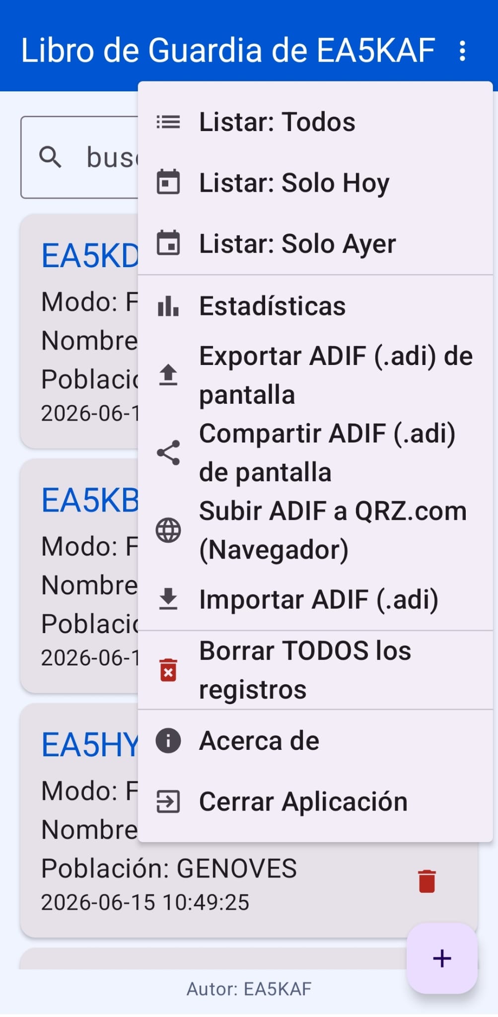 Interfaz del Libro de Guardia EA5KAF